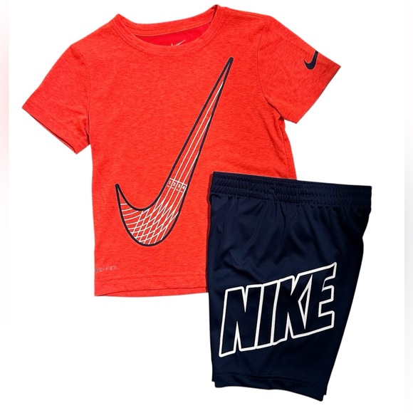 Boys Size 6 Nike Dri-FIT 2PC Set Orange Graphic Tee & Navy Shorts NWT - Picture 1 of 3